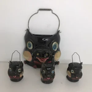Norcrest Pig Face Utensil Holder With 3 Seasoning Shakers