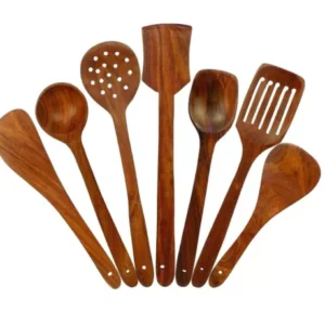 Handmade Wooden Serving and Cooking Spoons Brown Spoons Kitchen Utensil Set 7Pcs