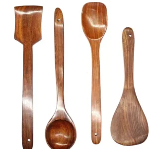 Wooden Serving and Cooking Spoons Brown Spoons Kitchen Utensil Set 4Pcs