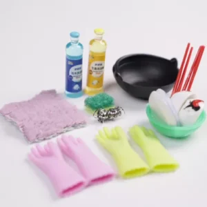 1Set 1/12 Scale Dollhouse Miniatures Mini Kitchen Dish Soap Cleaning Tools Kit